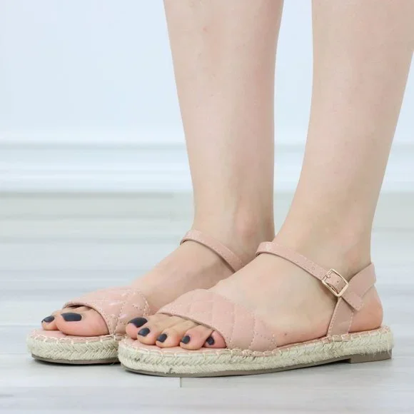 Blush Quilted Pattern Espadrille Trendy Comfy Flat Sandal - Picture 12 of 14